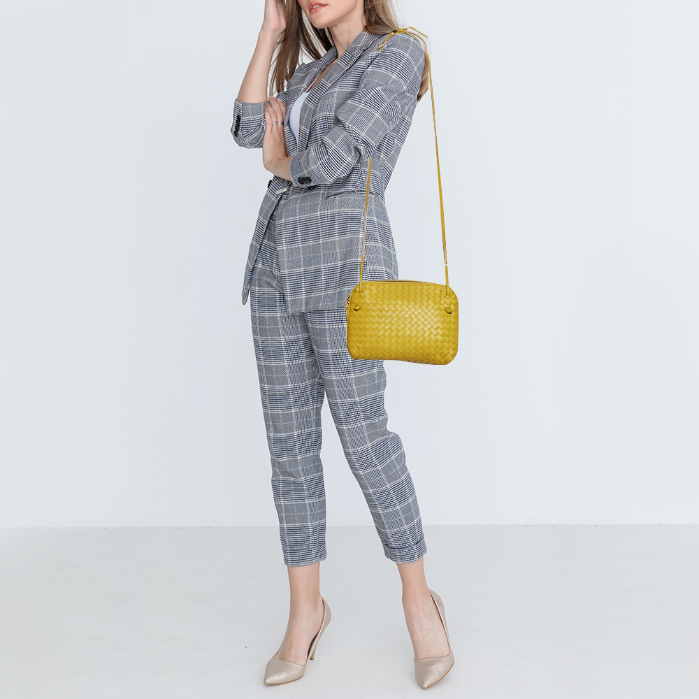 

Bottega Veneta Yellow Intrecciato Leather Nodini Crossbody Bag