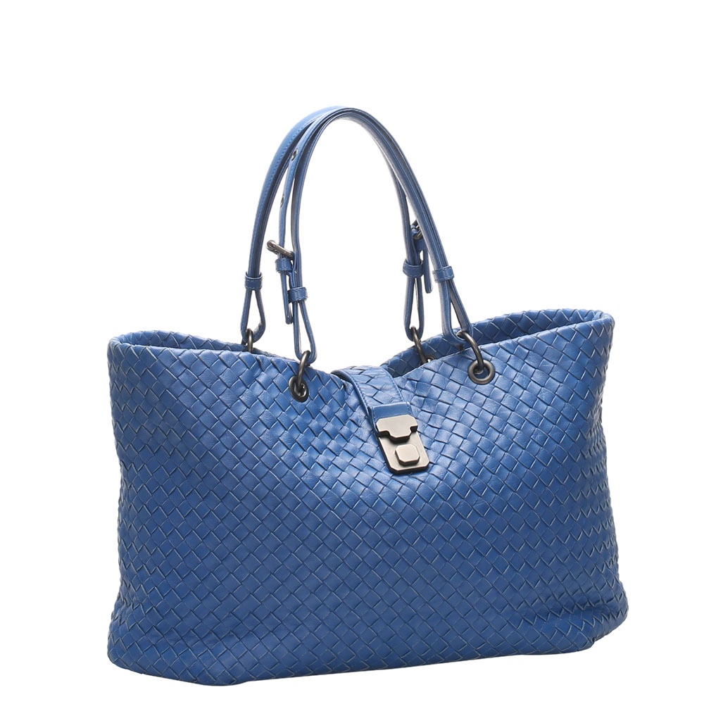 

Bottega Veneta Blue Leather Intrecciato Tote Bag