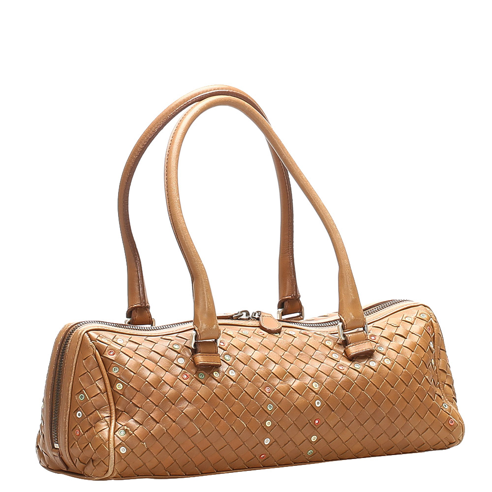 

Bottega Veneta Brown Leather Intrecciato Satchel Bag