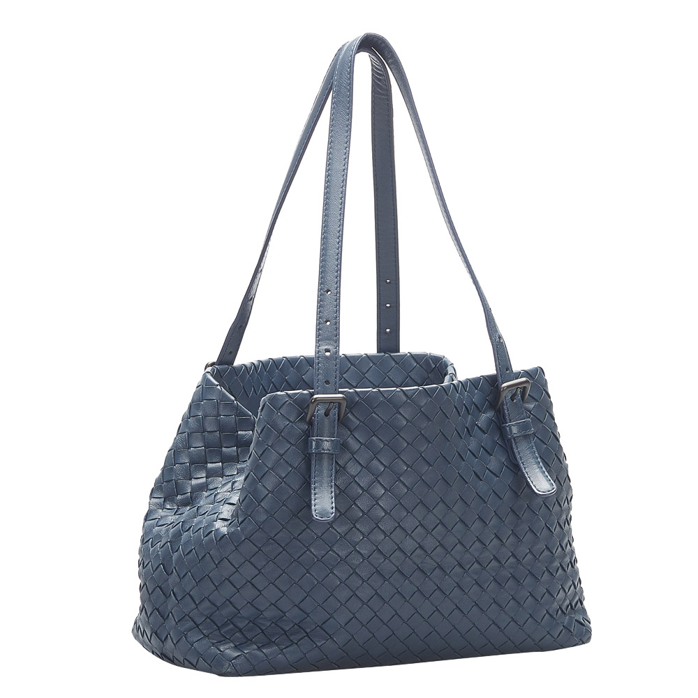 

Bottega Veneta Blue Leather Intrecciato Tote Bag