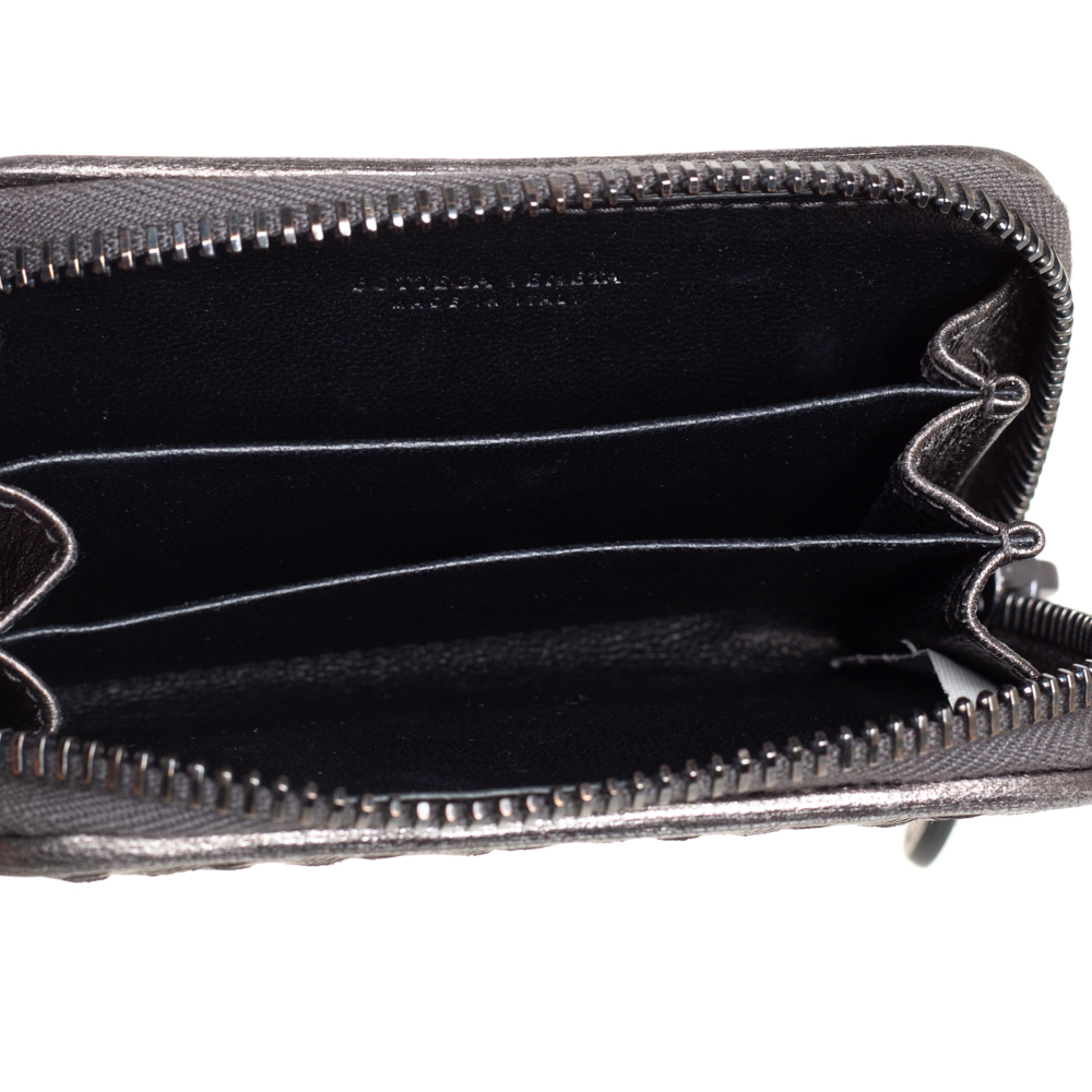 

Bottega Veneta Metallic Intrecciato Leather Zip Coin Purse
