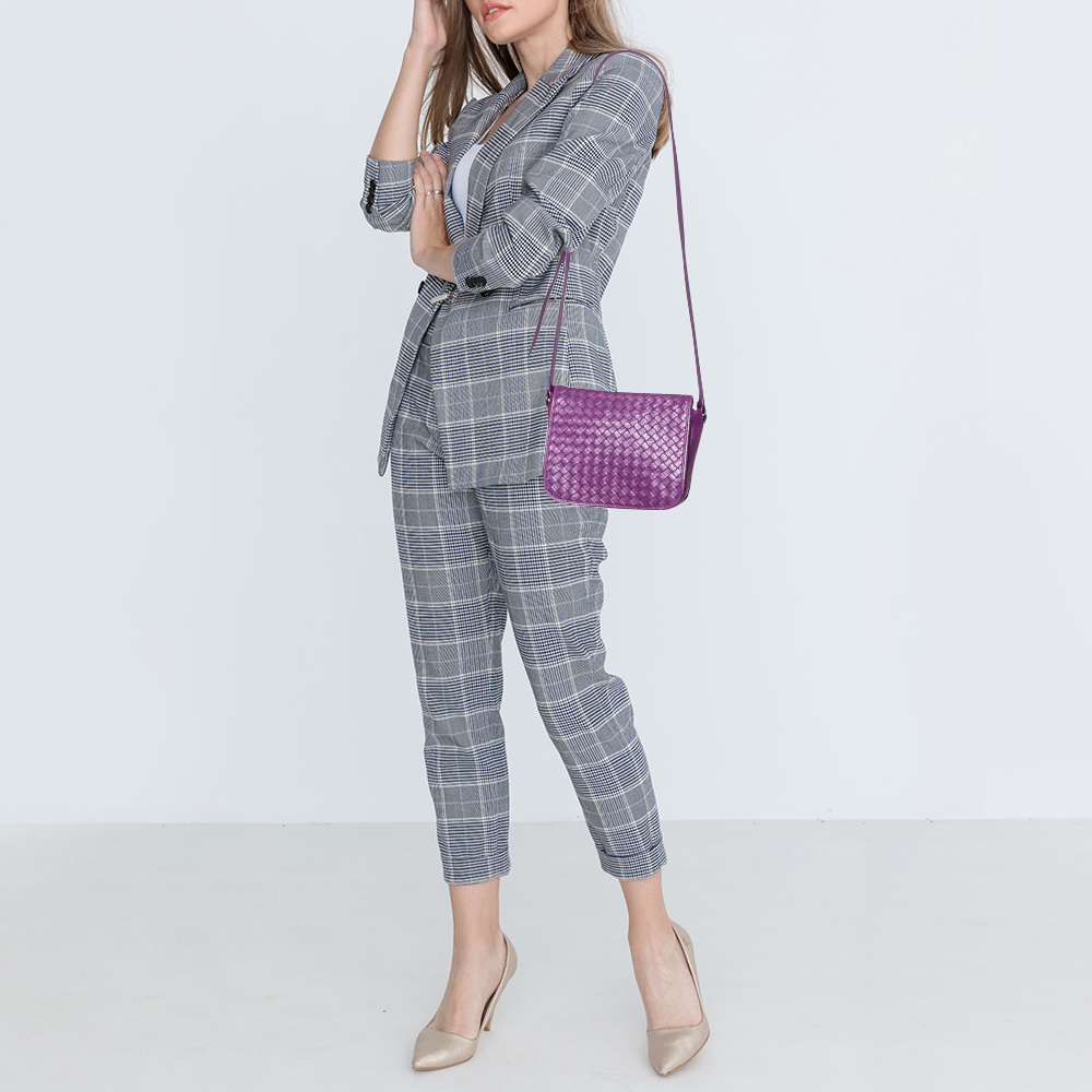 

Bottega Veneta Purple Intrecciato Leather Flap Crossbody Bag