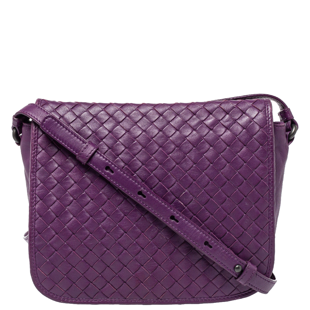 Pre-owned Bottega Veneta Purple Intrecciato Leather Flap Crossbody Bag