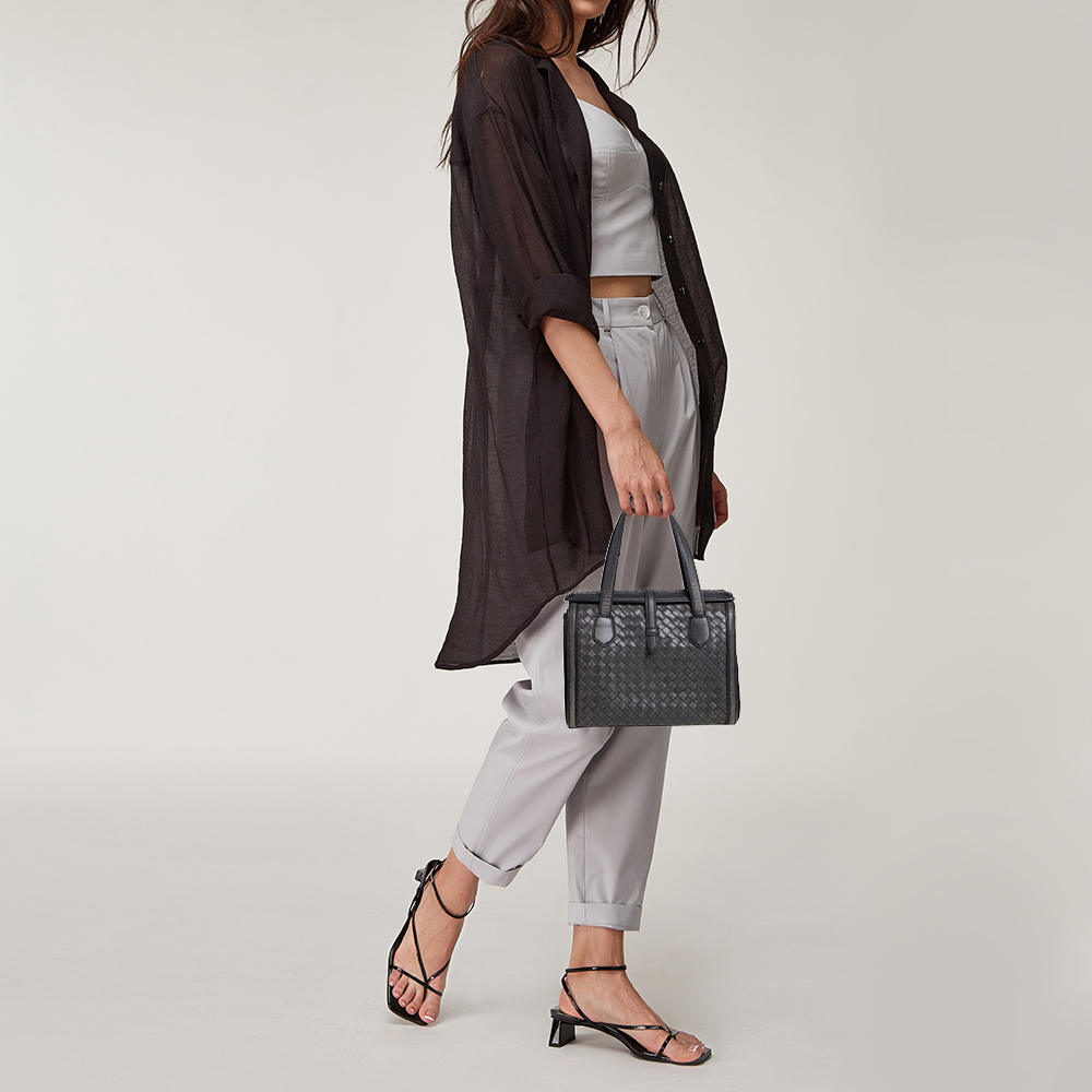 

Bottega Veneta Grey Intrecciato Leather Flap Tote