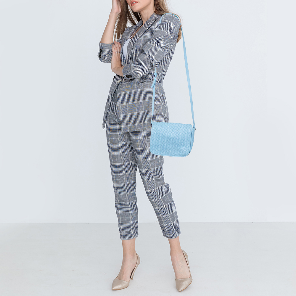 

Bottega Veneta Baby Blue Intrecciato Leather Flap Crossbody Bag