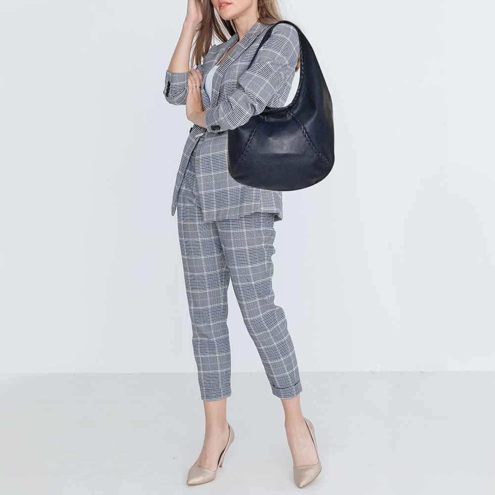 

Bottega Veneta Blue Leather Large Baseball Hobo