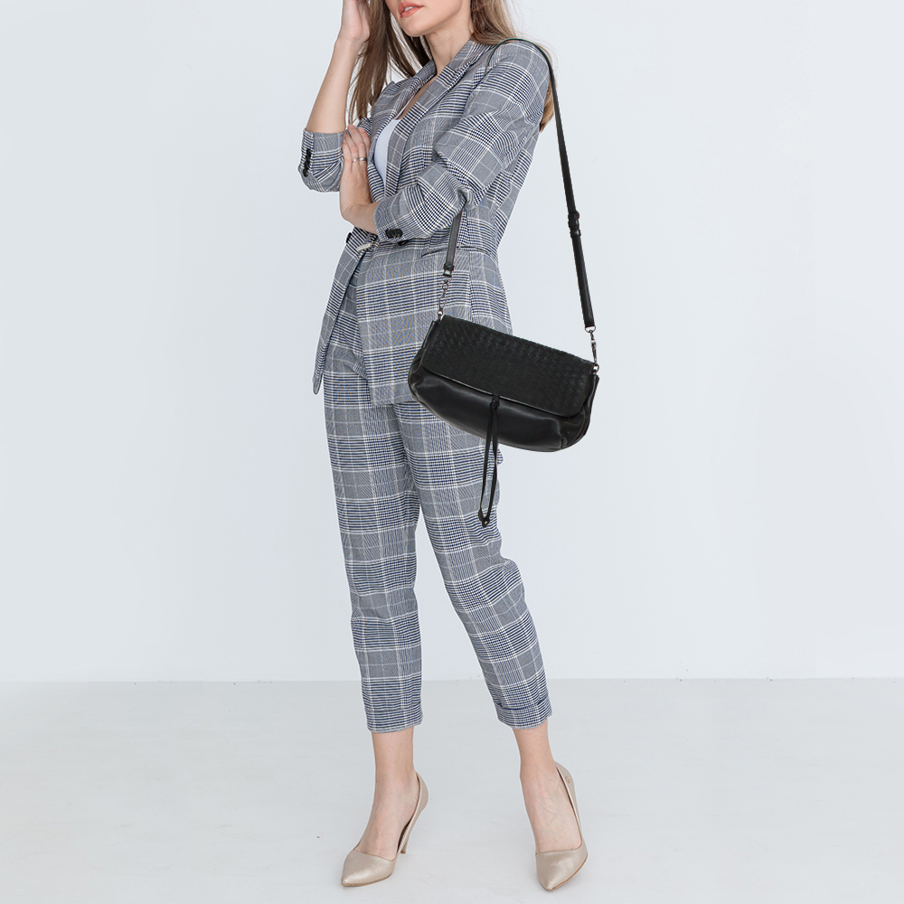 

Bottega Veneta Black Intrecciato Leather Flap Crossbody Bag