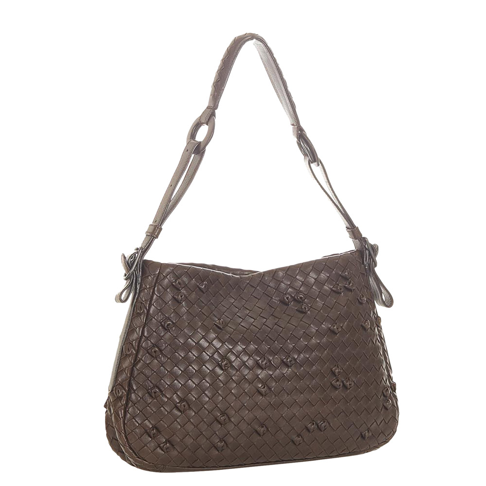 

Bottega Veneta Brown Leather Intrecciato Knot Shoulder Bag