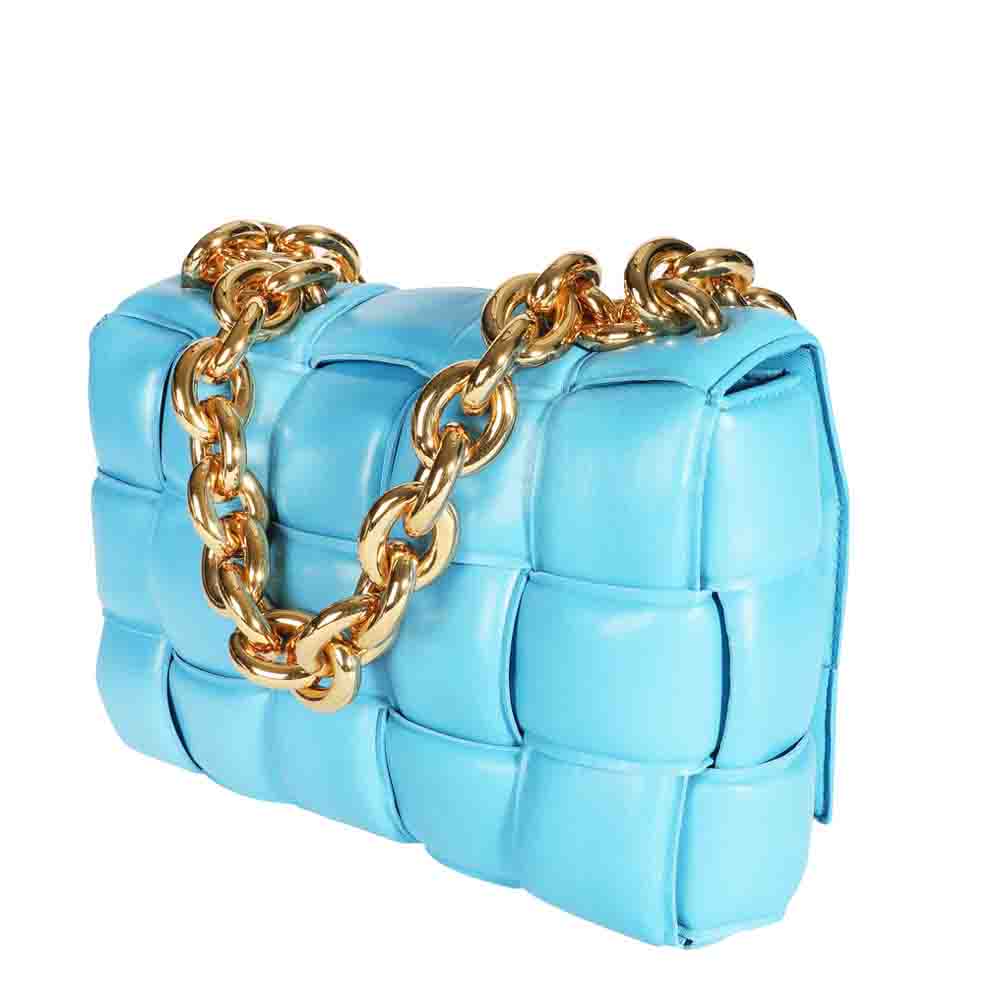 

Bottega Veneta Blue Intrecciato Leather Padded Maxi Cassette Bag
