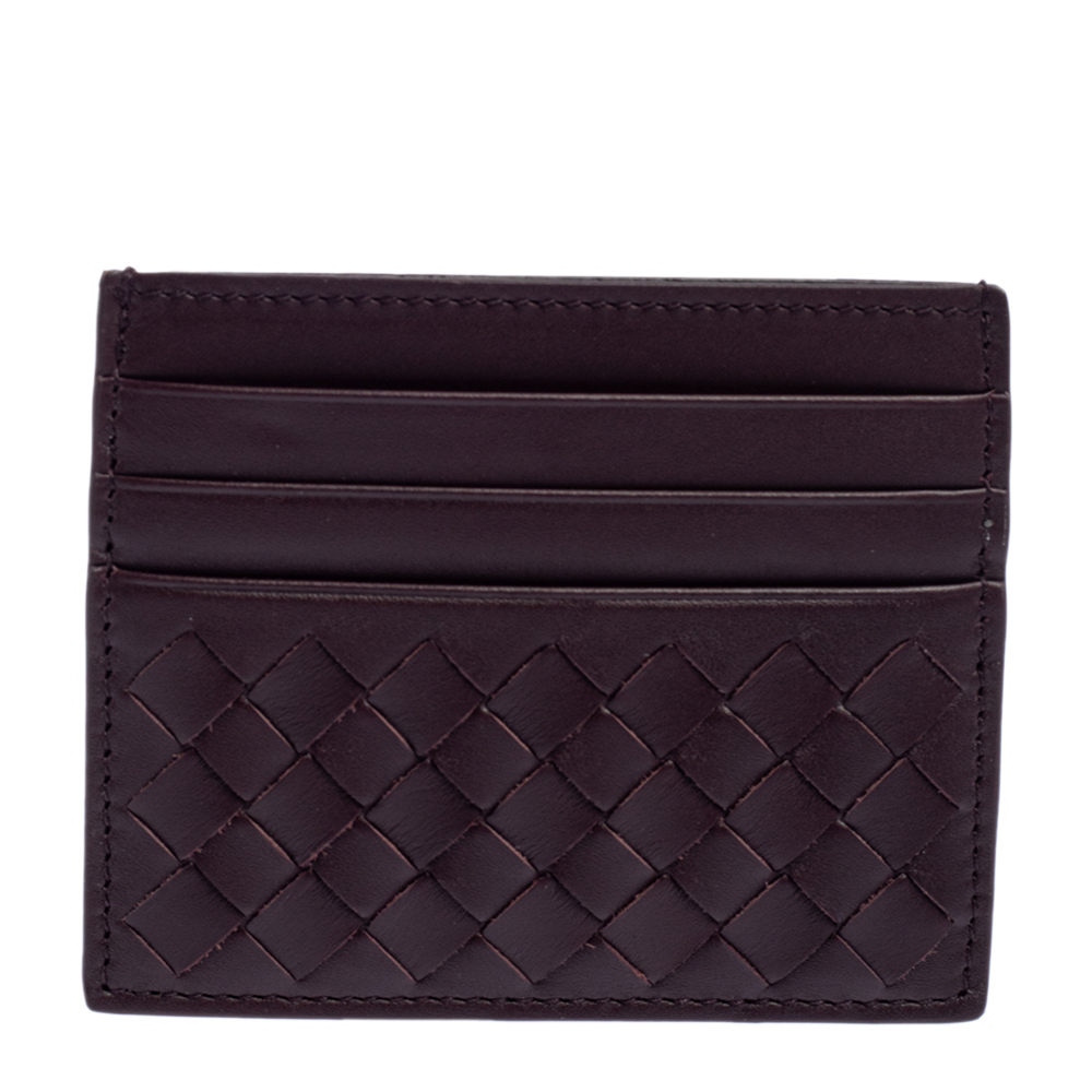 Click to view more detailed imagery on our partner's website Pre-owned Bottega Veneta Burgundy Intrecciato Leather Card Holder