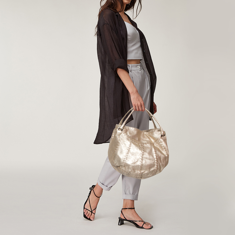 

Bottega Veneta Metallic Gold Leather Hobo