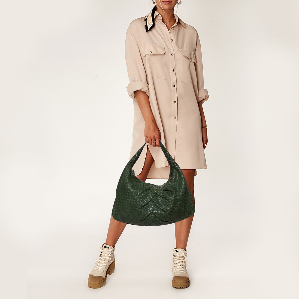 

Bottega Veneta Green Intrecciato Leather Large Veneta Hobo
