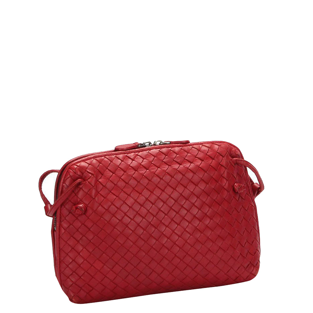 

Bottega Veneta Red Intrecciato Leather Nodini Crossbody Bag