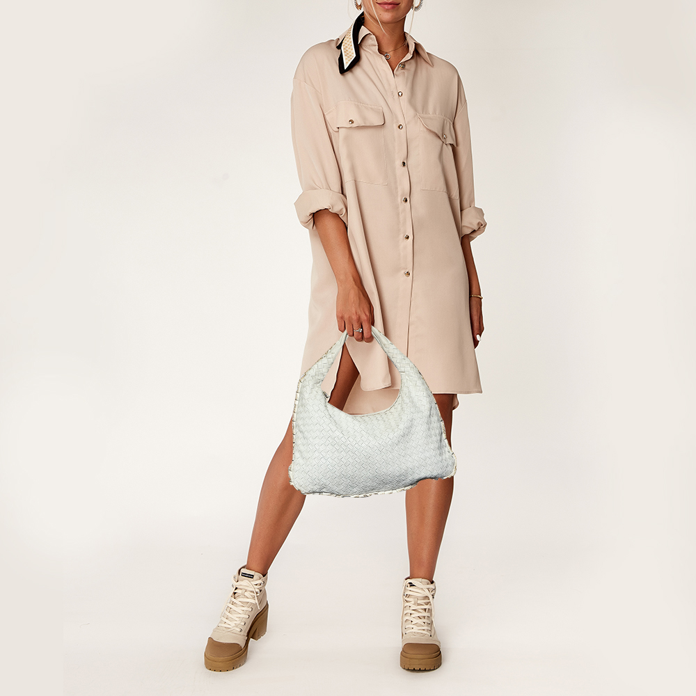 

Bottega Veneta White Intrecciato Leather Small Veneta Hobo
