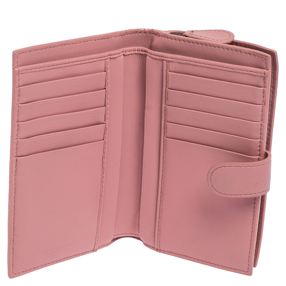 

Bottega Veneta Pink Intrecciato Leather French Wallet