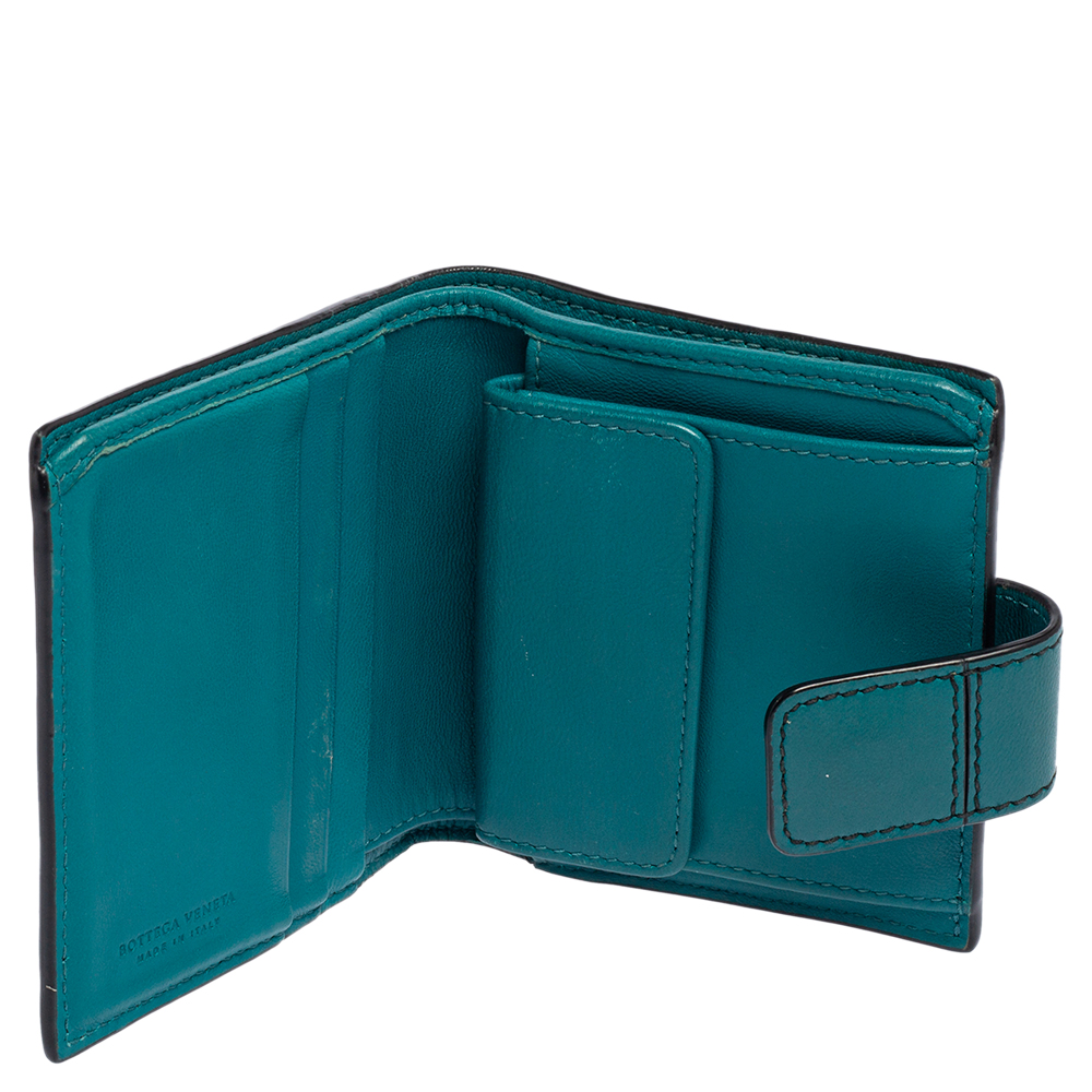 

Bottega Veneta Turquoise Blue Intrecciato Leather French Wallet