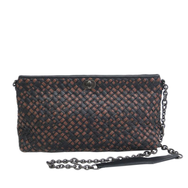 Pre Owned Bottega Veneta Two Tone Leather Intrecciato Crossbody