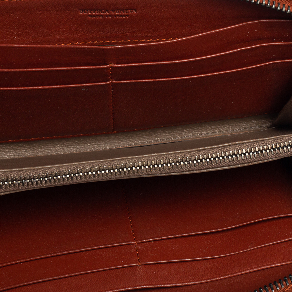 

Bottega Veneta Cinnamon Brown Intrecciato Leather Zip Around Continental Wallet
