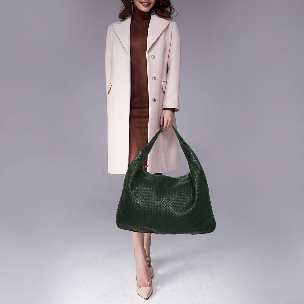 

Bottega Veneta Dark Green Intrecciato Leather Maxi Veneta Hobo