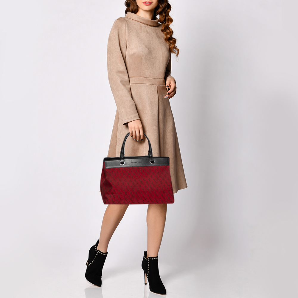 

Bottega Veneta Red/Black Leather and Monogram Nylon Vintage Tote