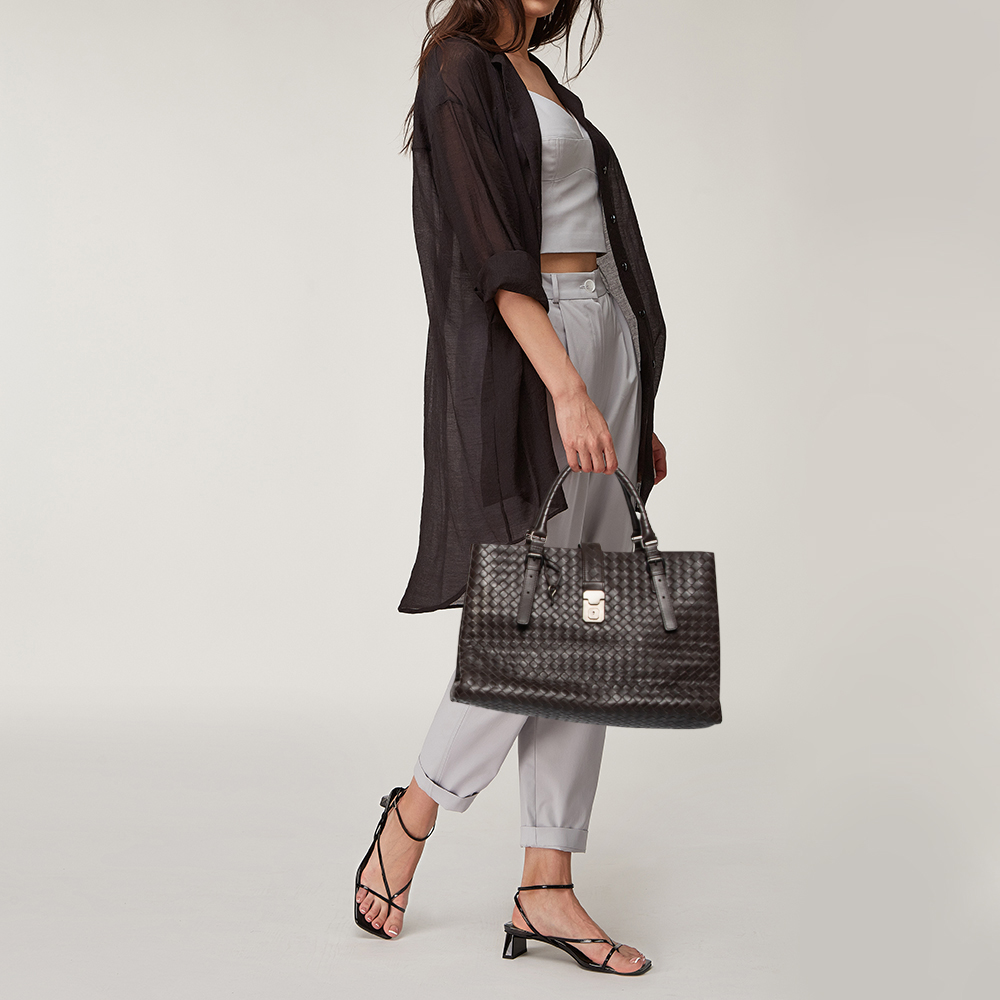 

Bottega Veneta Dark Brown Intrecciato Leather Large Roma Tote