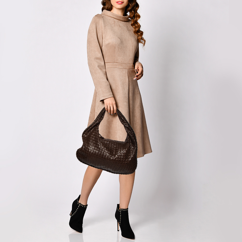 

Bottega Veneta Dark Brown Intrecciato Leather Medium Veneta Hobo