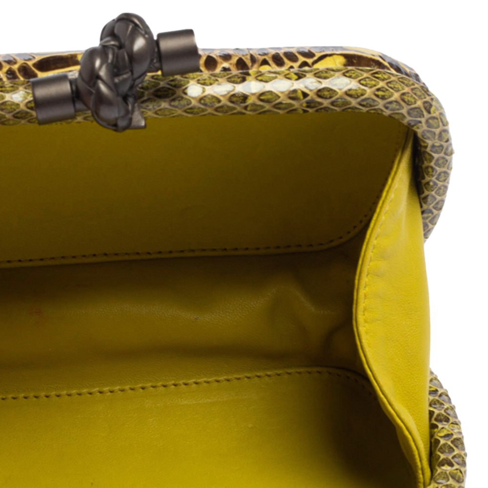 

Bottega Veneta Yellow/Brown Snakeskin Knot Clutch