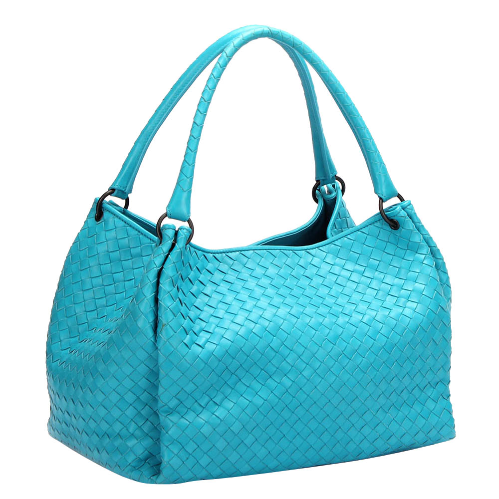 

Bottega Veneta Blue Calfskin Leather Intrecciato Shoulder Bag