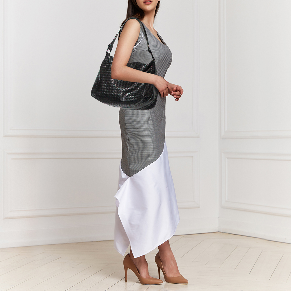 

Bottega Veneta Black Intrecciato Leather Pyramid Hobo