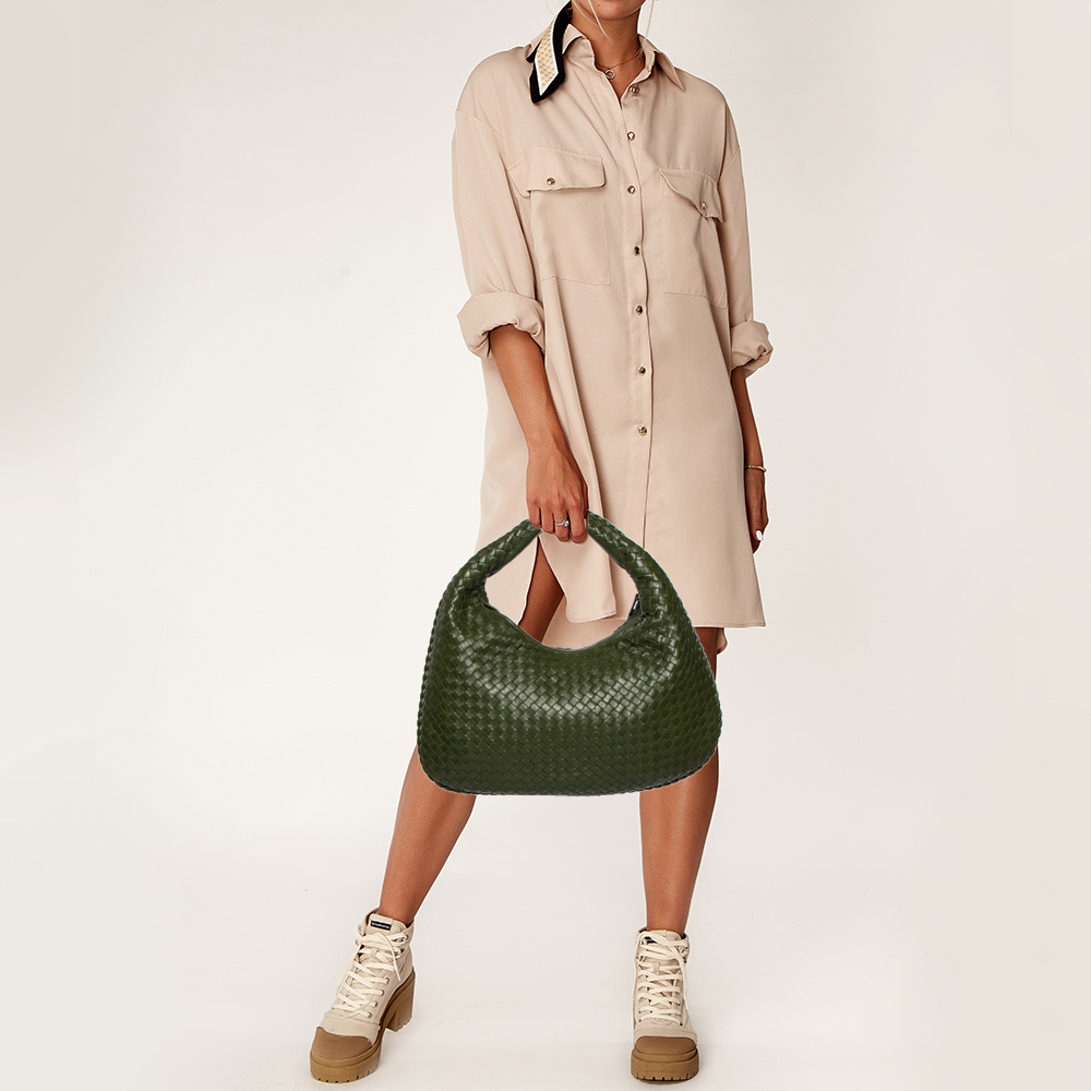 

Bottega Veneta Green Intrecciato Leather Small Hobo