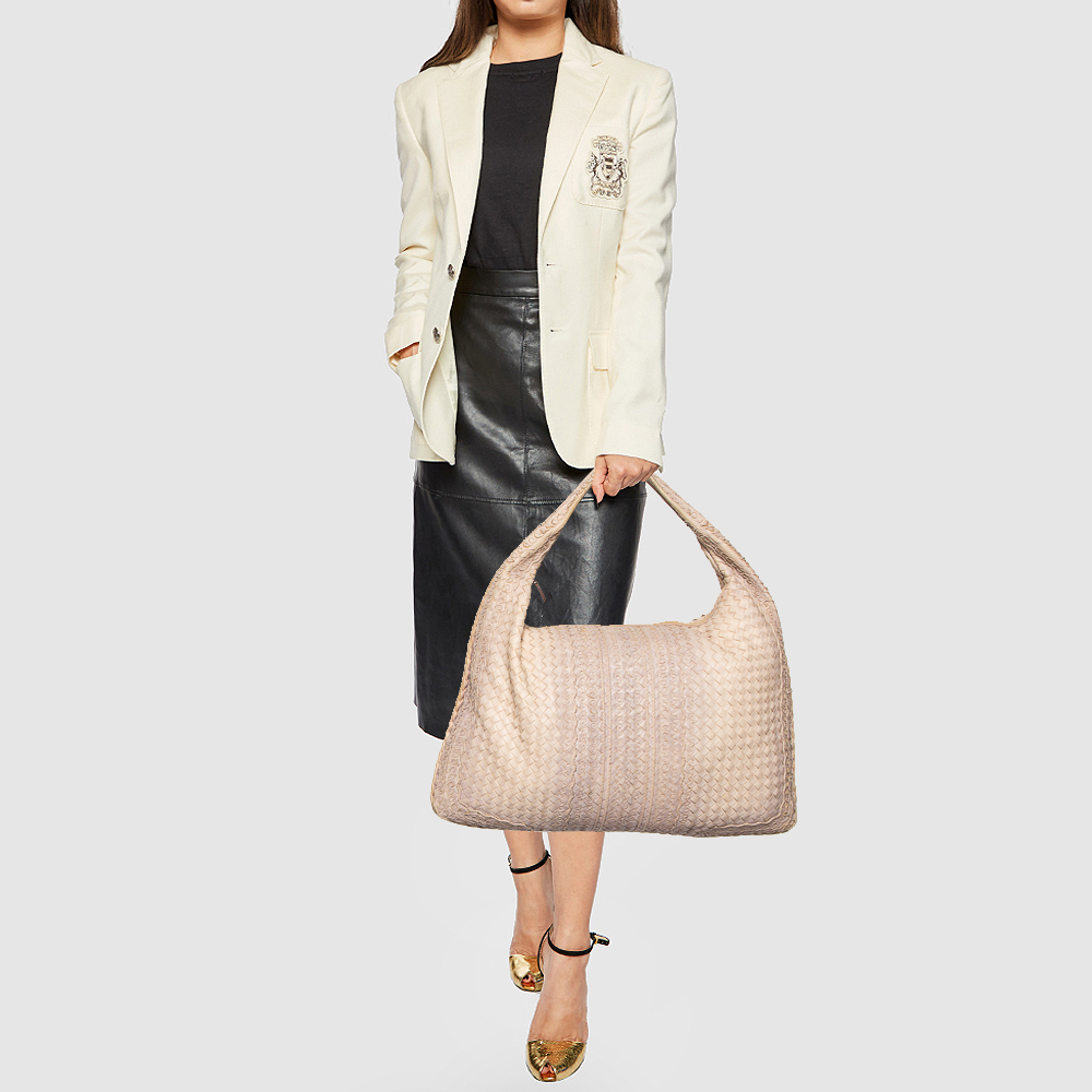 

Bottega Veneta Ombre Beige Intrecciato Leather Maxi Veneta Hobo