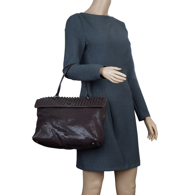 

Bottega Veneta Dark Brown Woven Leather Tiina Bag