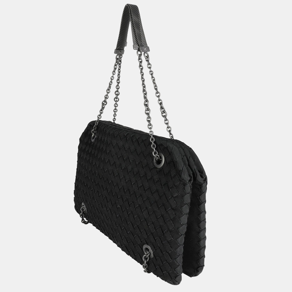 

Bottega Veneta Black Nappa Leather Intrecciato Grosgrain Duo Shoulder Bag