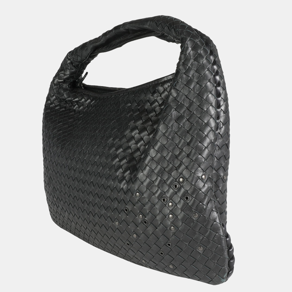 

Bottega Veneta Black Nappa Leather Large Intrecciato Veneta Hobo Bag