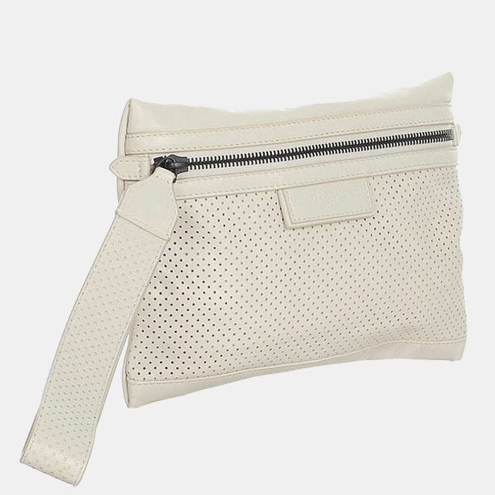 

Bottega Veneta White Leather Perforated Clutch Bag