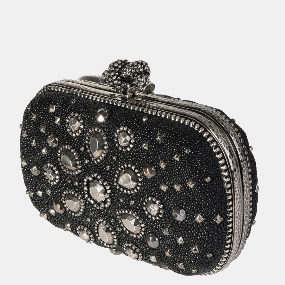 

Bottega Veneta Black Leather Embellished Knot Clutch Bag