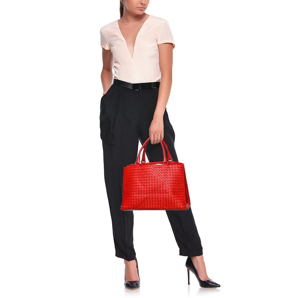 

Bottega Veneta Red Intrecciato Leather Tote