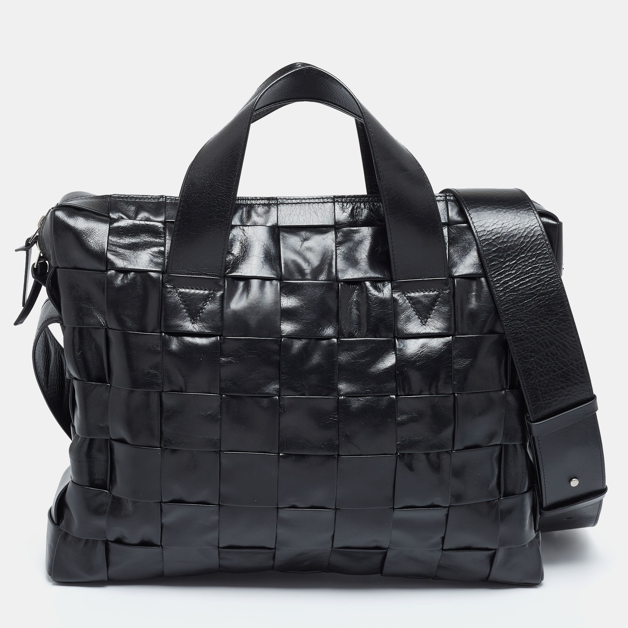 Pre-owned Bottega Veneta Black Intrecciato Leather Cassette Briefcase Bag