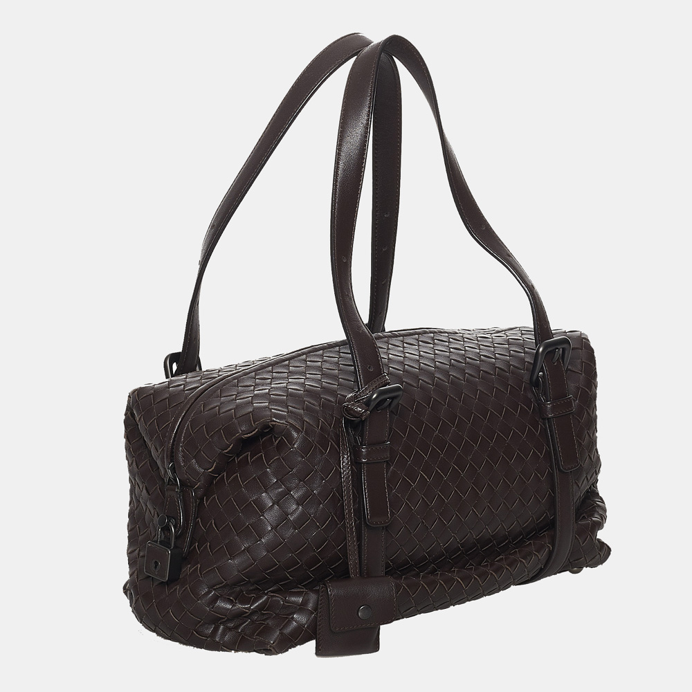 

Bottega Veneta Black Intrecciato Leather Boston Bag
