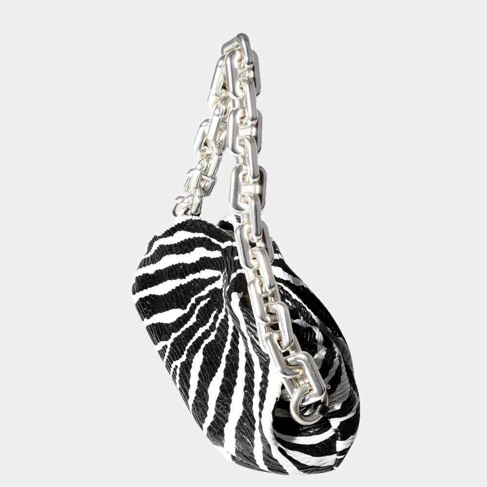 

Bottega Veneta Black/ White Calfskin Leather Zebra Chain Pouch Clutch Bag