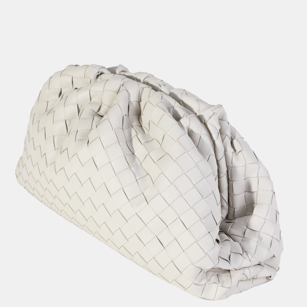 

Bottega Veneta White Calfskin Leather Intrecciato The Pouch Clutch Bag