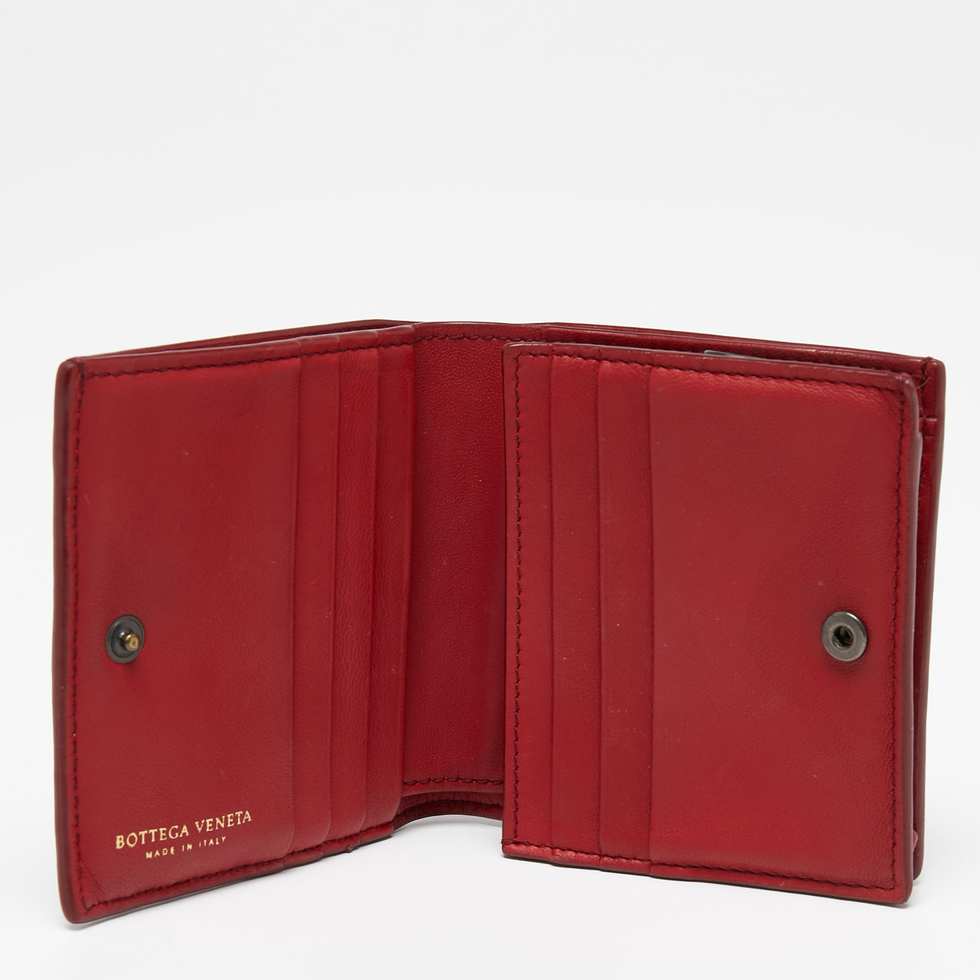 

Bottega Veneta Red Intrecciato Leather Flap Compact Wallet
