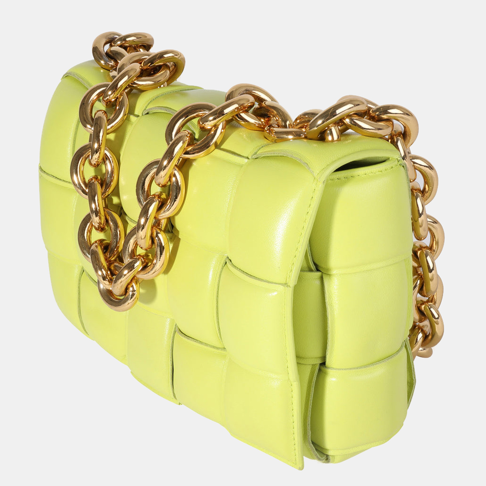 

Bottega Yellow Intrecciato Lambskin Leather Maxi Padded Chain Cassette Shoulder Bag