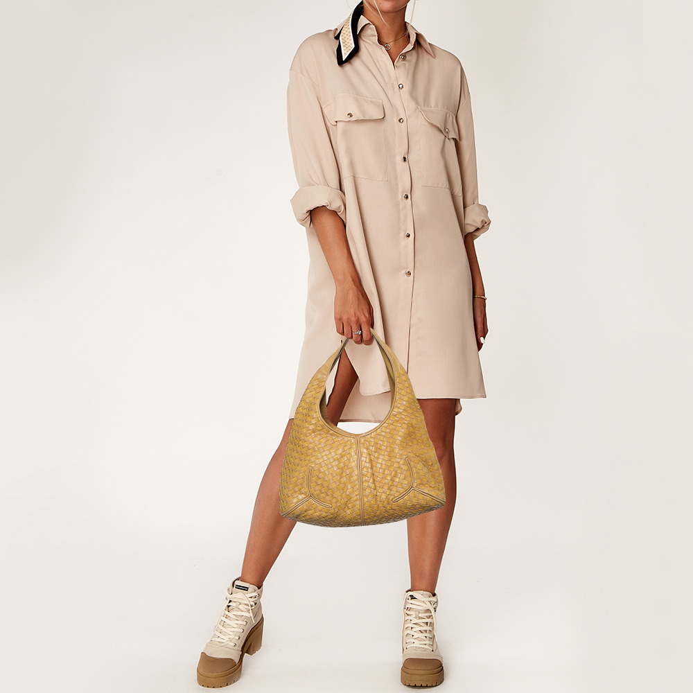 

Bottega Veneta Yellow/Beige Intrecciato Leather Hobo