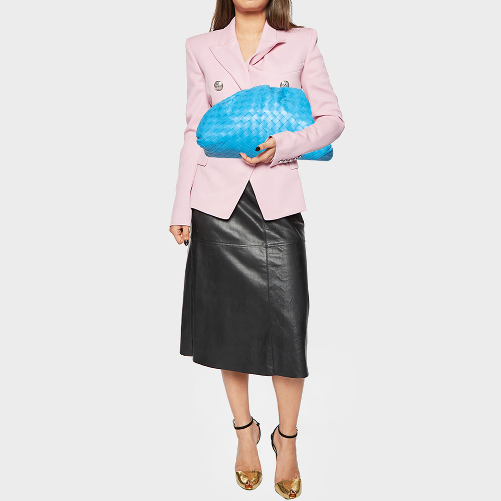 

Bottega Veneta Blue Intrecciato Leather Pouch Clutch