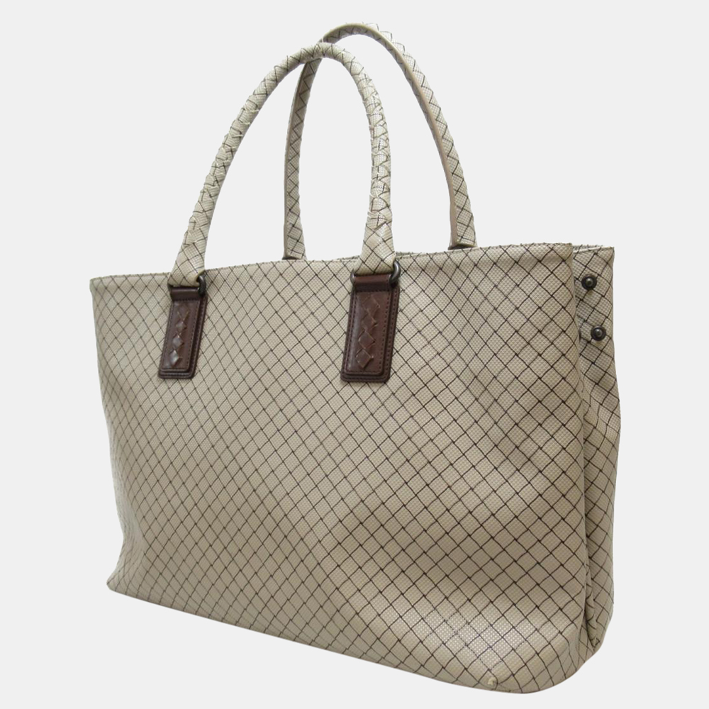 

Bottega Veneta White/Brown Leather Marco Polo Tote Bag