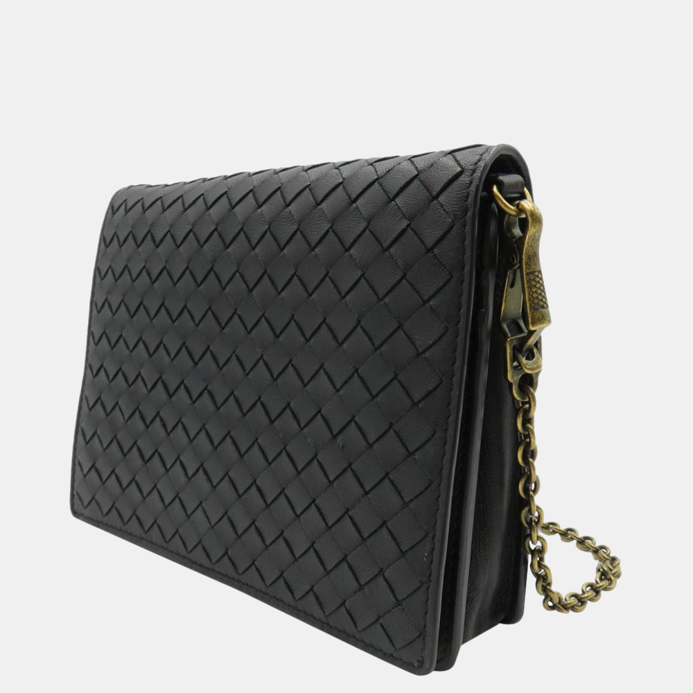 

Bottega Veneta Black Intrecciato Chain Flap Bag