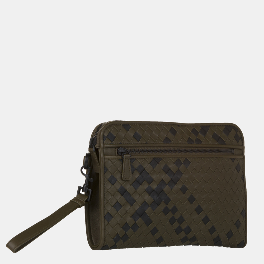 

Bottega Veneta Green/Black Intrecciato Leather Clutch Bag