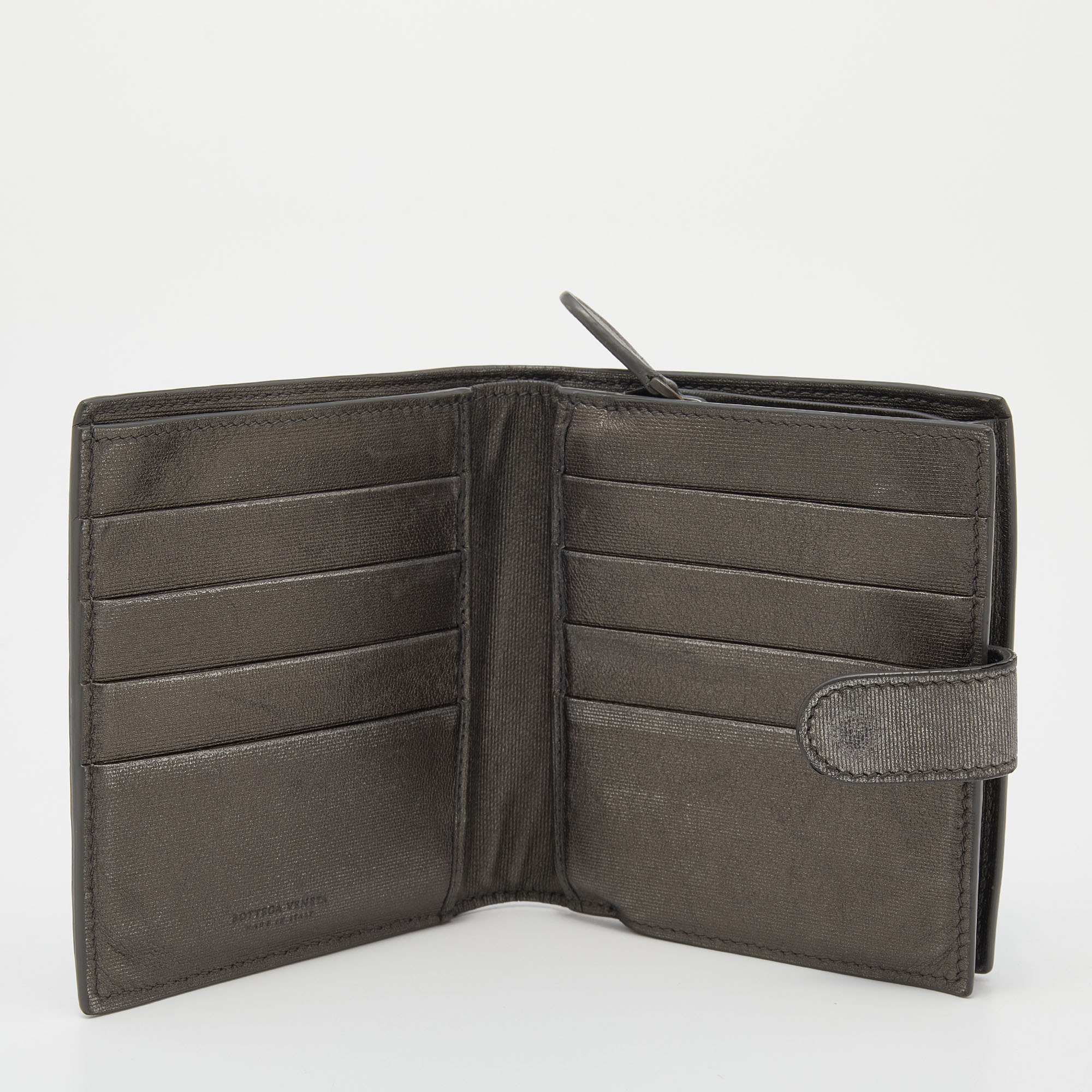

Bottega Veneta Metallic Grey Intrecciato Leather French Wallet