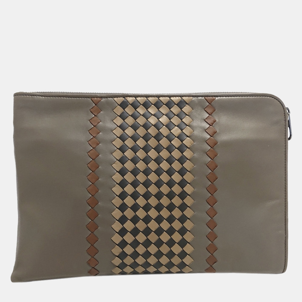 

Bottega Veneta Brown/Beige Intrecciato Leather Clutch Bag